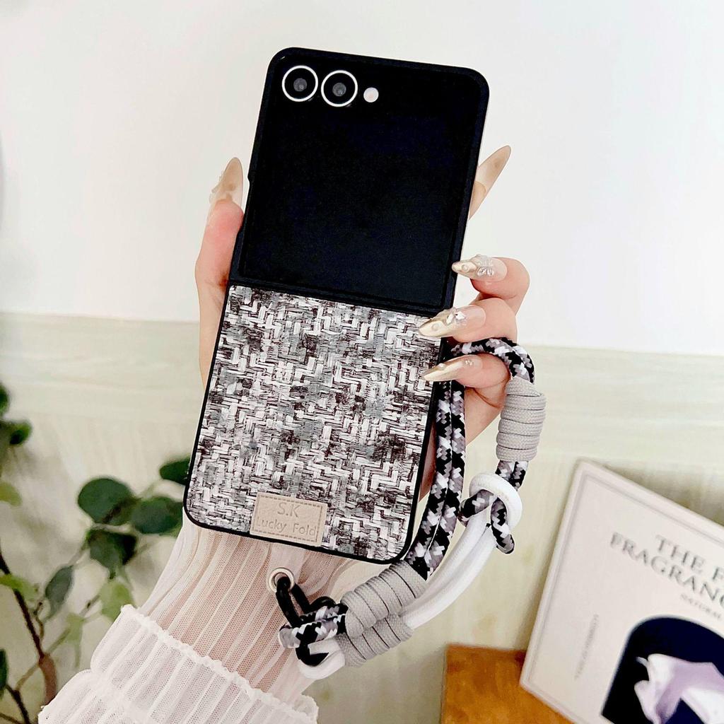 Samsung Z Flip7 Iridescent Protective Case: Woven Texture with National Style Auspicious Clouds Embroidery for Women, fits Flip6/5/4.