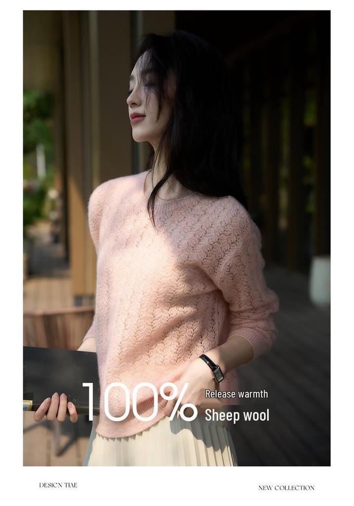 Women's Ultra-Soft 100% Wool Loose Knit Sweater - Round Neck, Comfortable & Fluffy