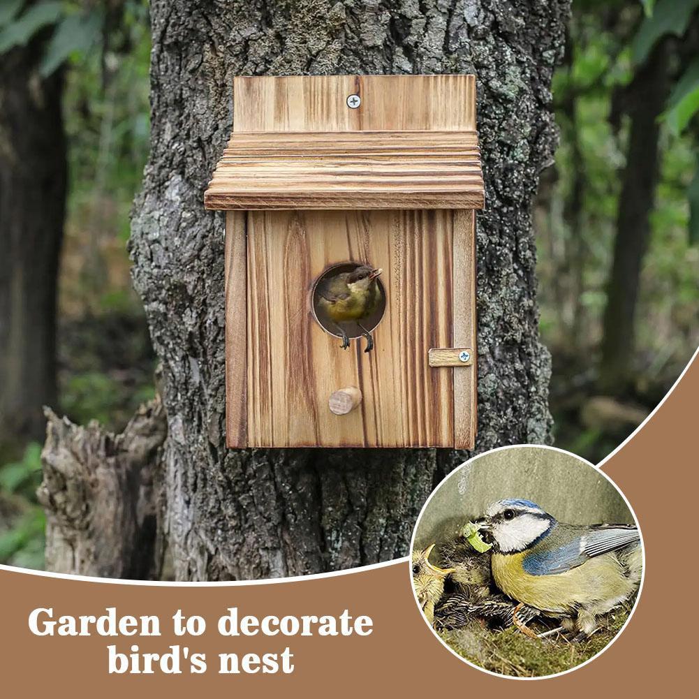 Creative Solid Wood Hummingbird House Outdoor Wooden Bird Nesting Box Hanging Birdhouse Feeder for Garden Yard Patio Decoration