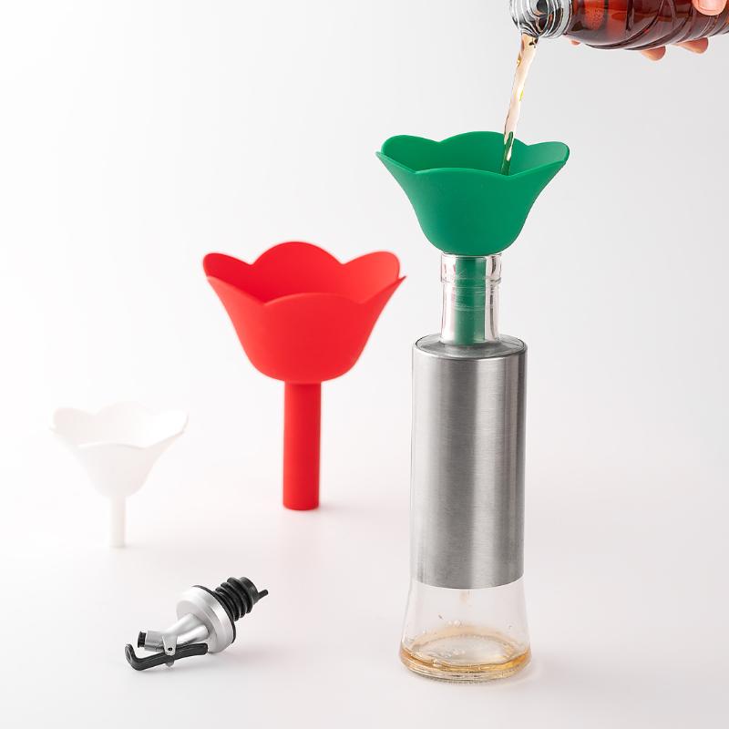texture3pcs/set Creative Flowers Shape Funnel Kitchen Silicone Oil Funnel Portable Liquid Dispenser Funnel Kitchen Accessories
