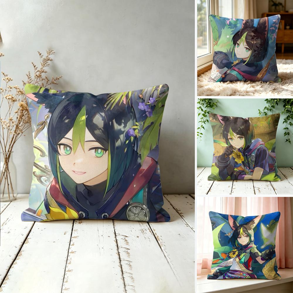 Tighnari Genshin Impact Cute Cushion Cover Square Short Plush Pillow Case Living Room Sofa Home Decor Funda X