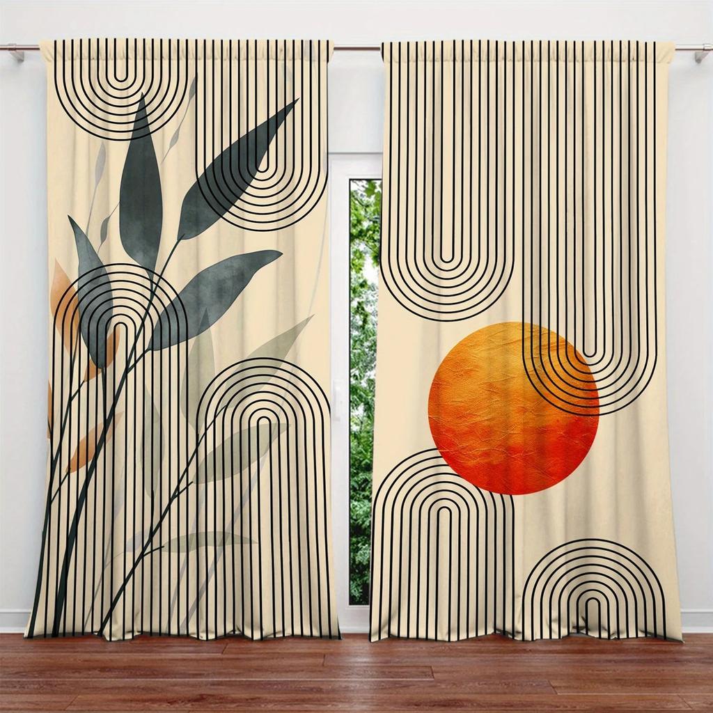 2 Stück Abstrakte Pflanze Vorhang Modernes Design Stangentasche für Wohnzimmer Schlafzimmer Fensterdeko Heimdeko.