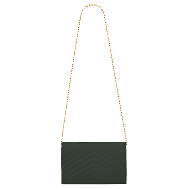 Saint Laurent Ysl Monogram Gold Logo Steppung Druckknopfverschluss Leder Ketten Geldbörse Umhängetasche Crossbody Tasche Damen Taschen Dunkelgrün 377828BOW013051