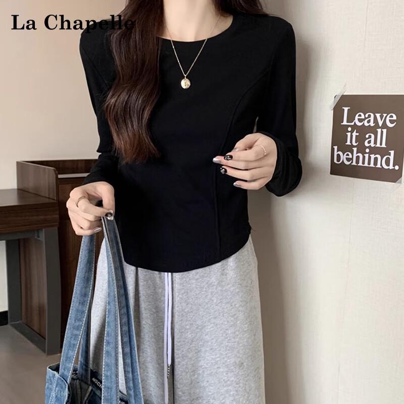 La Chapelle Women's Round Neck Long Sleeve T-Shirt with Fishbone Hem