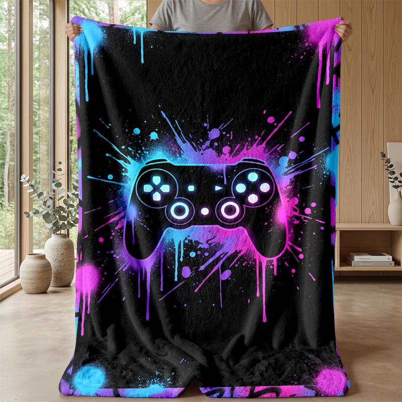 Neon Game Controller Design Theme blanket Lightweight Warm Flannel Blanket Decorative Throw Blanket for Home Decoration