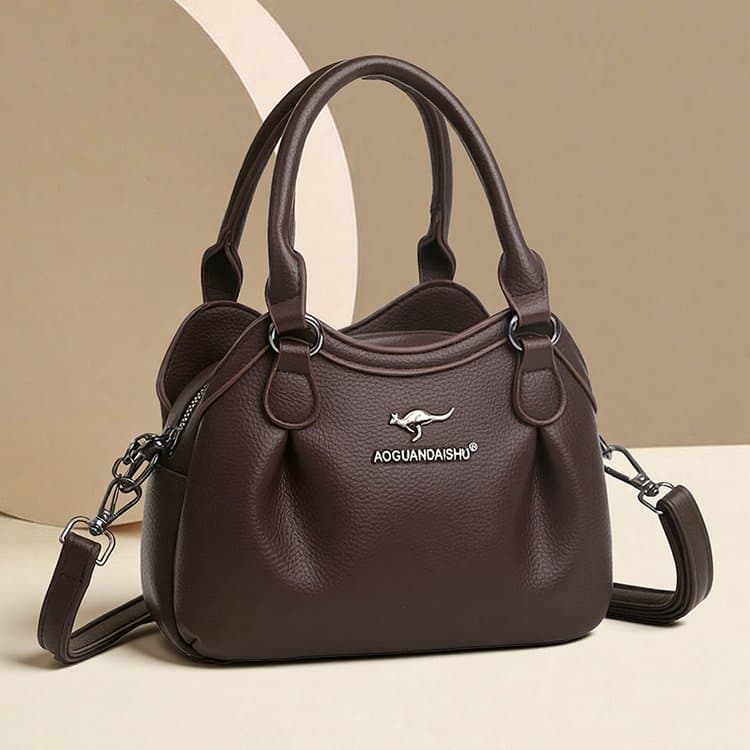 Soft Leather Pleated Handbag Women s Shoulder Messenger Bag коричневый