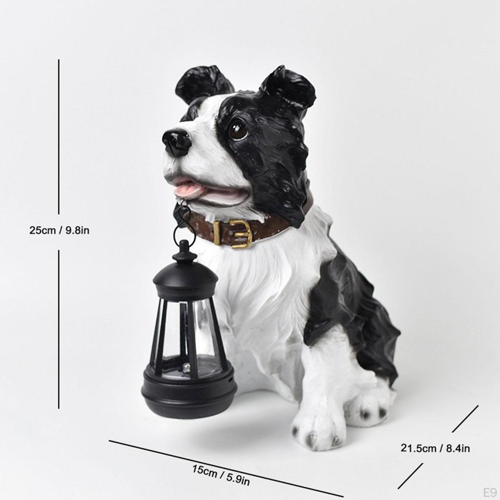 Dog Sculpture with Solar Light for Outdoor Use, Resin Figurine Garden