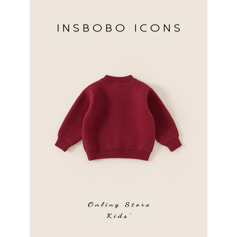 Insbobo Girls' Sweater Spring New Red One-Year-Old Clothing Children's Knitted Jacket Baby Stylish Top