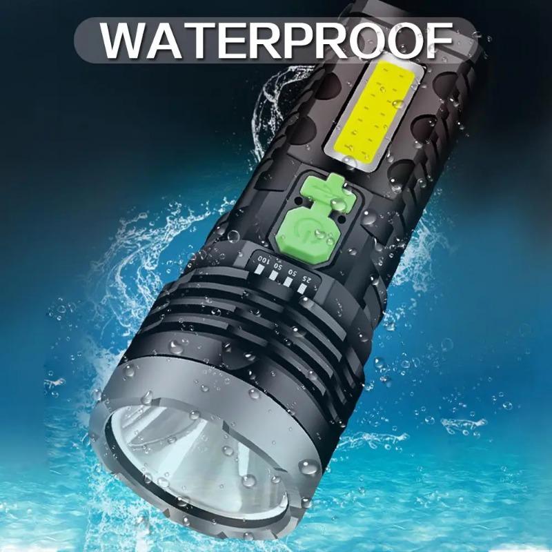 30w USB Flashlight Rechargeable 4 Switch Modes Flashlights Waterproof Torch for Camping Hiking Fishing Adventure Emergency