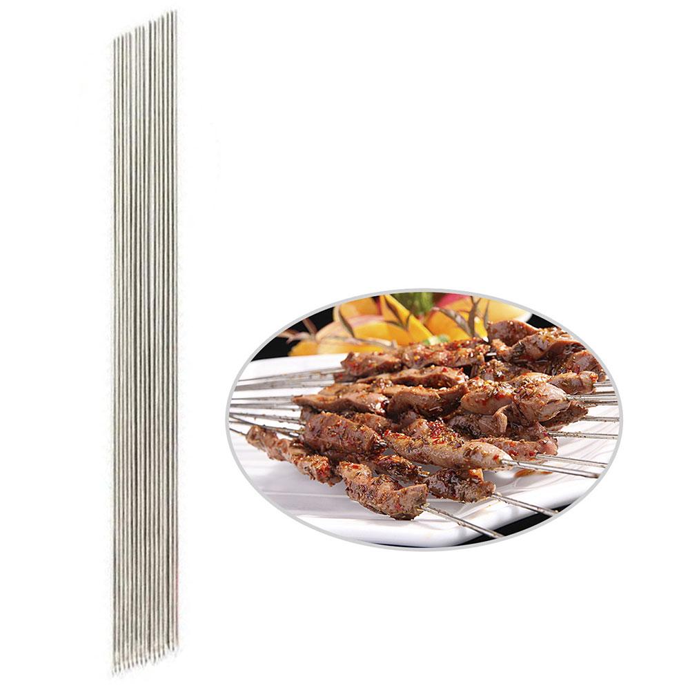 20PCS BBQ Skewers Stainless Steel Flat Metal Camping Grill Needle Kebab Sticks
