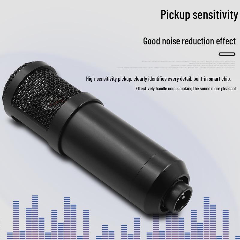 BM800 Condenser Microphone Set with V8 Sound Card, Boom Arm, and USB for Live Streaming and Mobile Use.