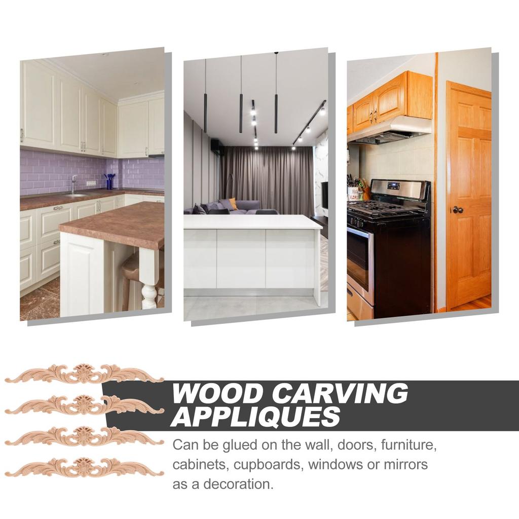 4 Pcs Wood Carving Appliques Unpainted Decorative Furniture Embellishments Cabinet Onlays Home DIY Wooden Pieces Safe Wall Door