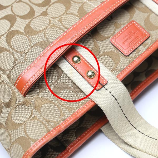 Coach Canvas Shoulder Tote Bag Leather Orange Women 8679 Used