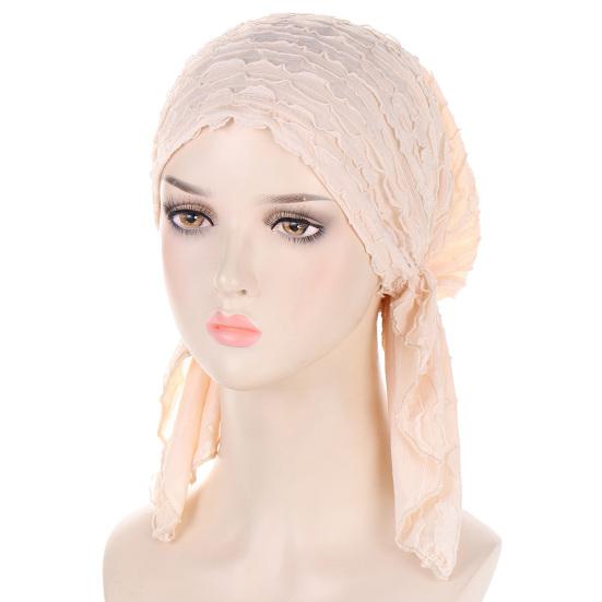 Solid Color Ruffle Slouchy Hat Soft Women Elastic Hair Bonnet Night Sleeping Cap Braids Long Curly Hair Wrap Skull Cap