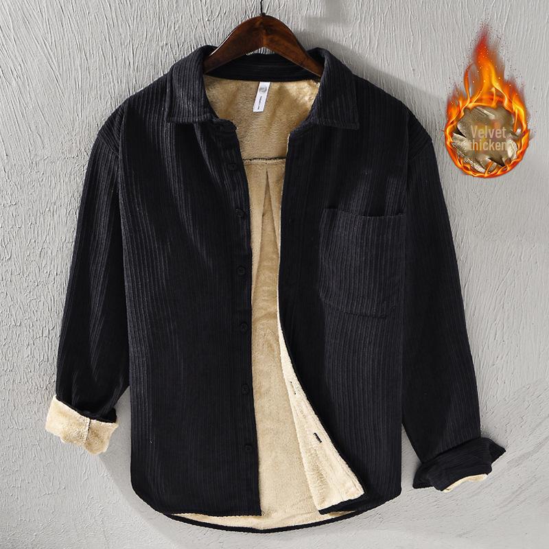 

Чоловіча зимова вельветова сорочка - Тепла, вільна, повсякденна кофта з довгим рукавом (8830) XXXL чорний