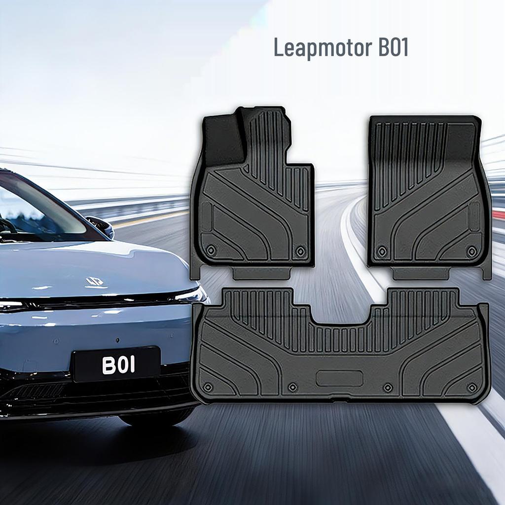 Leapmotor B01 Floor Mats Set: TPE Full Surround, Rear Row & Trunk, Waterproof, New Style.