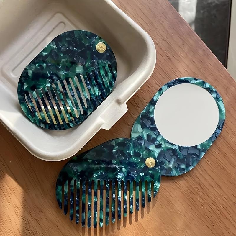 

Portable Folding Travel Mirror Comb Pink Blue Golden Anti Static Plastic Teeth Women Hair Care Makeup Tool Gift Beauty Accessory жовтий
