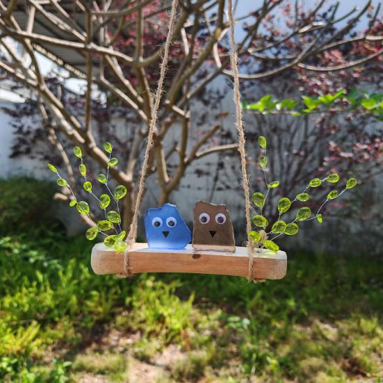 Colorful Sea Glass Bird Perch Handmade Sea Glass Birds on Branch Wall Art for Coastal Home Garden Window Hanging