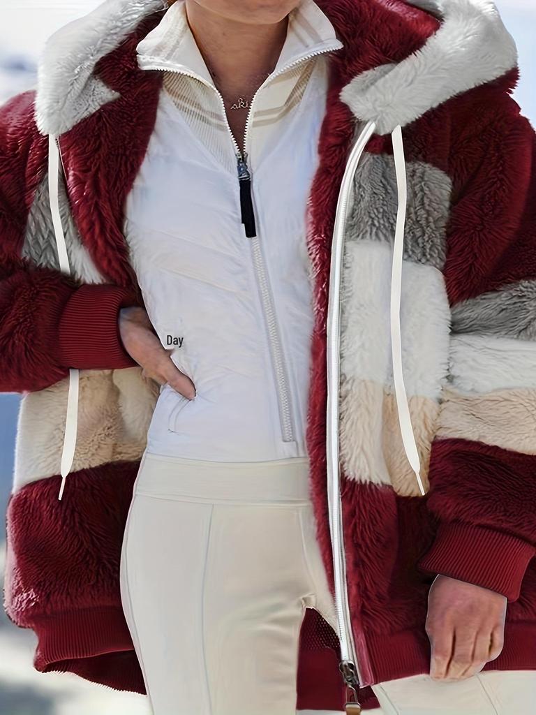 Women's Autumn/Winter Bestseller: Multi-color Plush Hooded Jacket