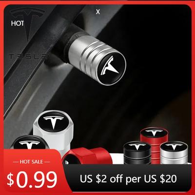 Car Sticker 2025 Hot 4Pcs Alloy Car Valve Cap Wheel Valves Dust Cover Tire Accessories For Model 3 S X Model Y Cybertruck