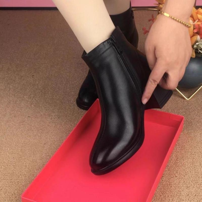 thick heel mother short boots women's autumn new women's boots winter velvet warm cotton boots thick heel non-slip thick-soled cotton shoes
