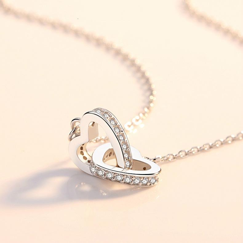 Double Love Necklace Female Simple Heart To Heart Matching Pendant Student Mori Collar Chain Neck Neck Chain
