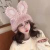 Fluffy Knitted Plush Hat Solid Color Winter Outdoor Warm Cap Rabbit Ear Beanies  Winter Season
