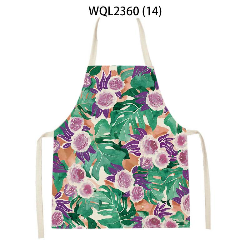 Flowers Pattern Kitchen Sleeveless Aprons Linen Bib Household Men Women Antifouling Clean Cooking Baking Waist Bib