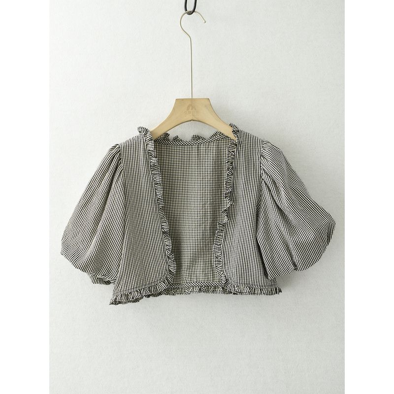 

Export Japanese Order Sweet and Spicy Gingham Wooden Ear Short Top Shawl Sling Vest Two-Piece Set Women s Summer Rb134a Gingham/Shawl All yards