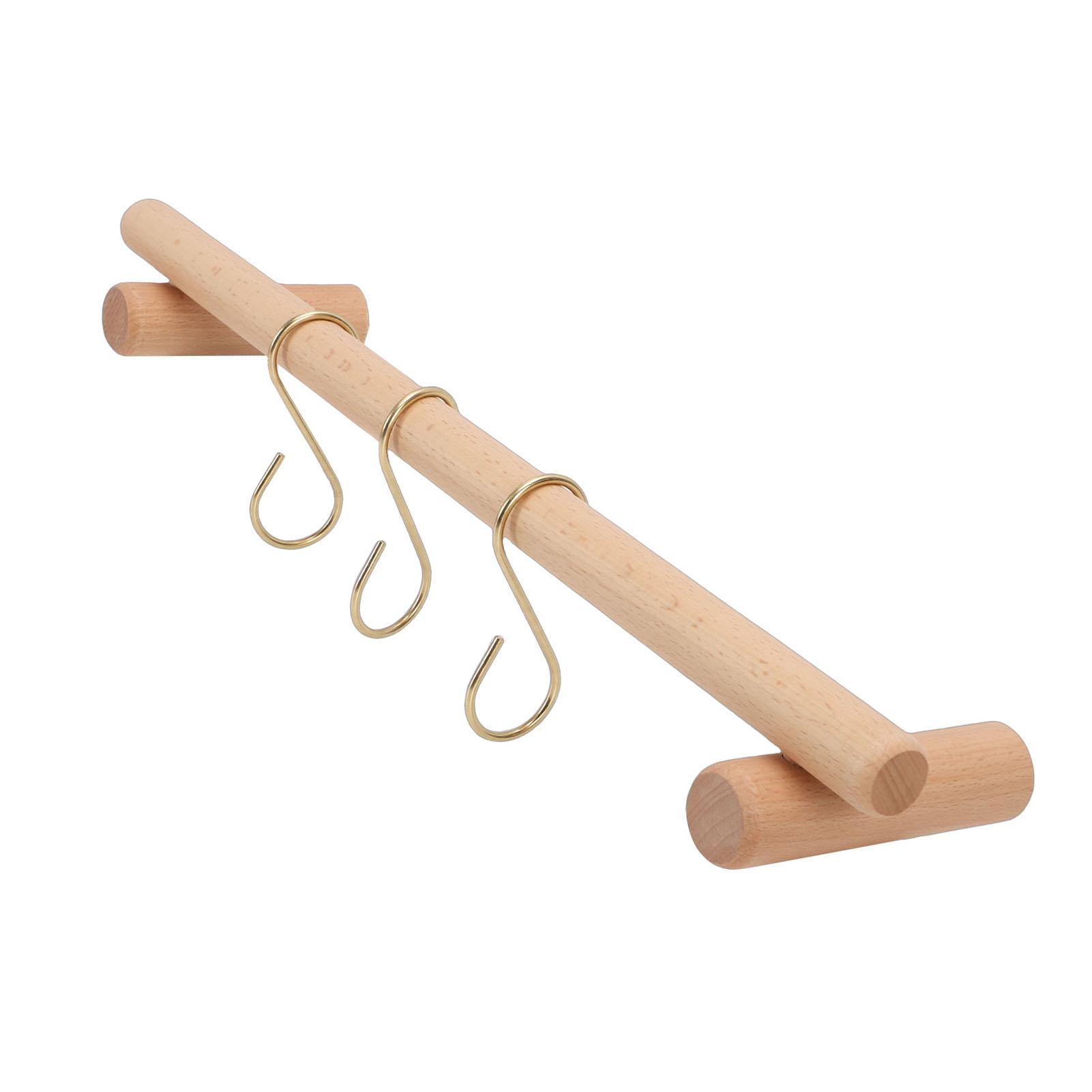 

Wooden Towel Rack 45cm with 3 S Hooks Wall Mounted Towel Holder Hanger for Bathroom