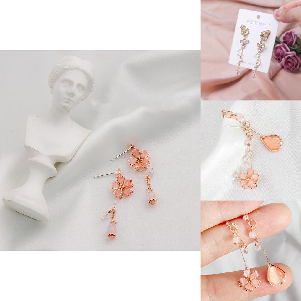 Cherry Blossom Elegant Sakura Asymmetric Earrings With Geometric Shape For Summer Fashion