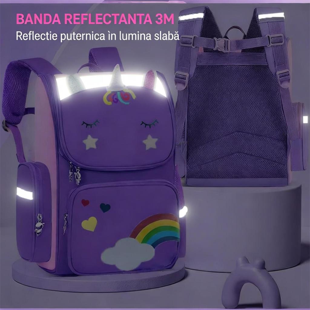 Kids Purple Backpack Large Capacity Waterproof Lightweight 37x24x12cm Multiple Pockets Violet