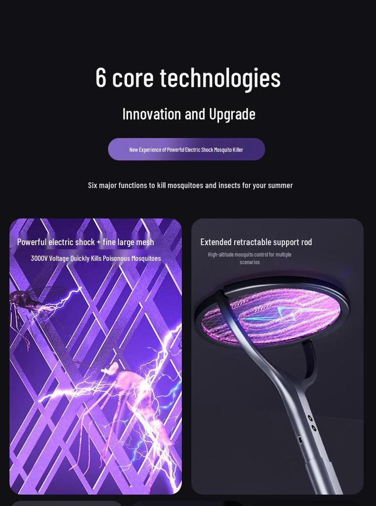 Foldable Electric USB Rechargeable Mosquito Swatter with Universal Lure & Kill Features.