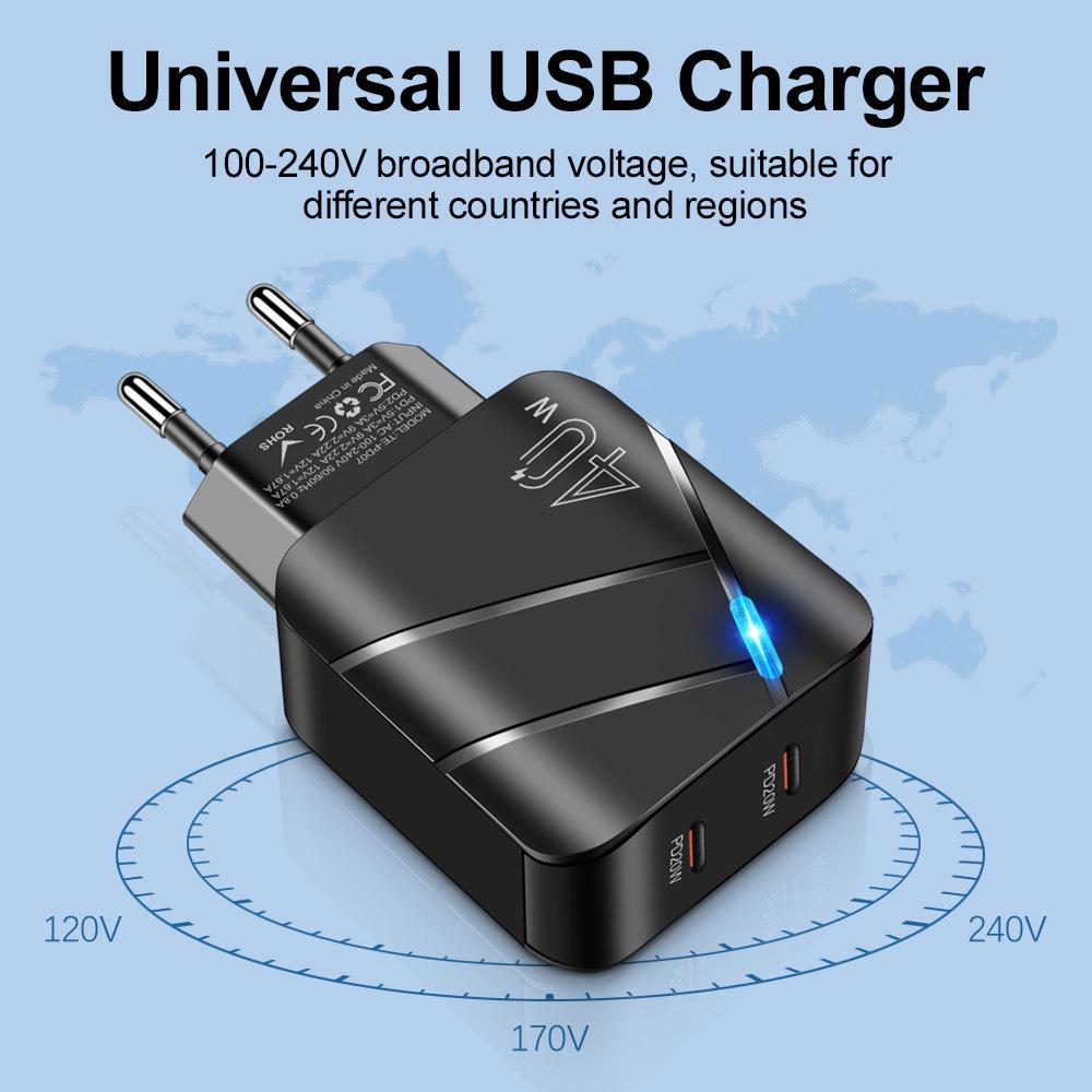PD40W Fast Charger for Huawei & Apple iPhone Pro - EU/UK Standard, Smart Compatibility.