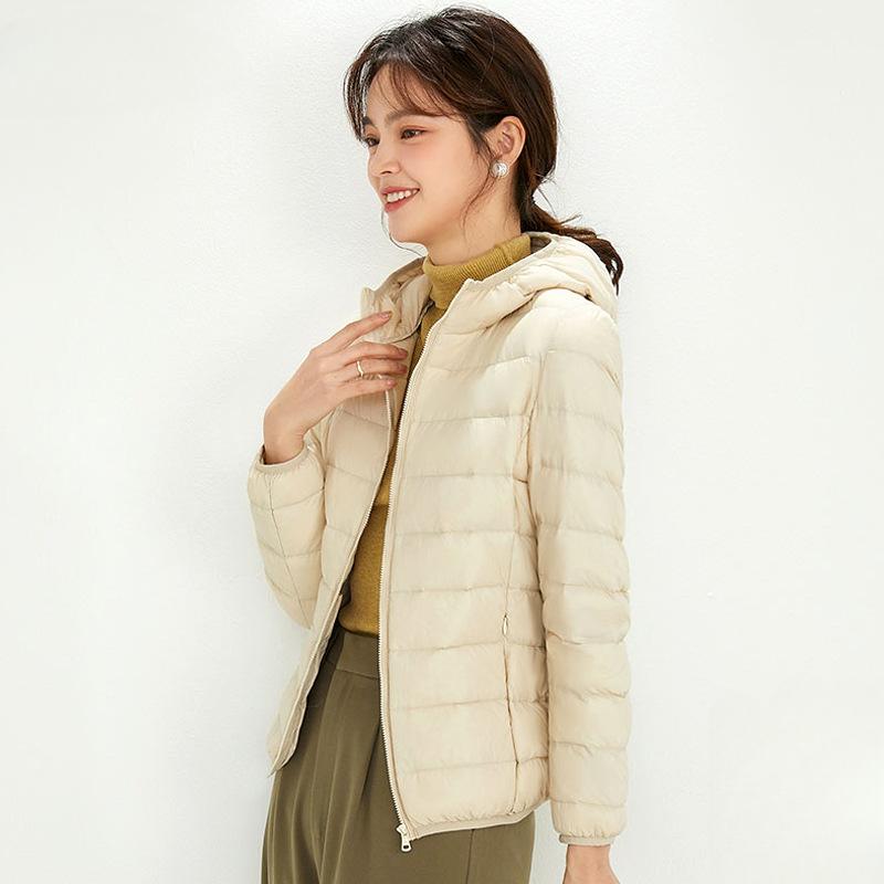 Chaqueta de plumón con capucha de invierno para mujer, ligera, corta, de talla grande, ligera, de plumón de pato blanco