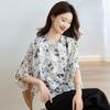 Summer New Round Neck Printed Silk Short-sleeved T-shirt Women's Mulberry Silk Design Loose Top Thin