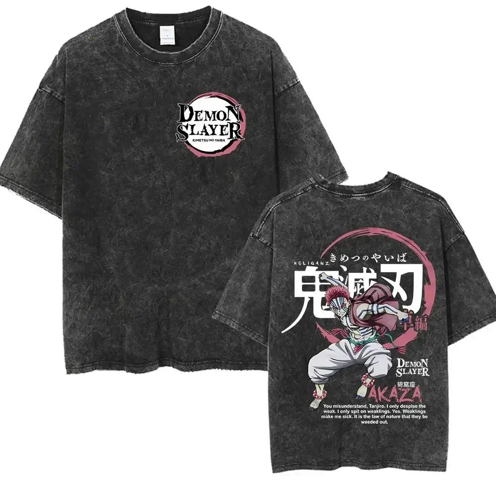 Demon Slayer anime Japanese unisex washed Tshirt Summer New Akaza pattern shortsleeved Harajuku YK premium Loose shirt L