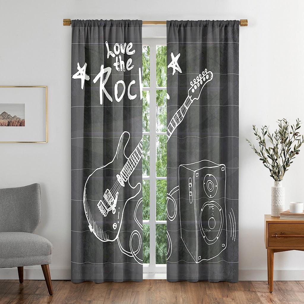 Stylish Bass Thin Graffiti Window Curtains In Youngsters Bed Chamber Living Living Space Hall Treatments Kitchen Decoration Drapes Blinds Rock Music
