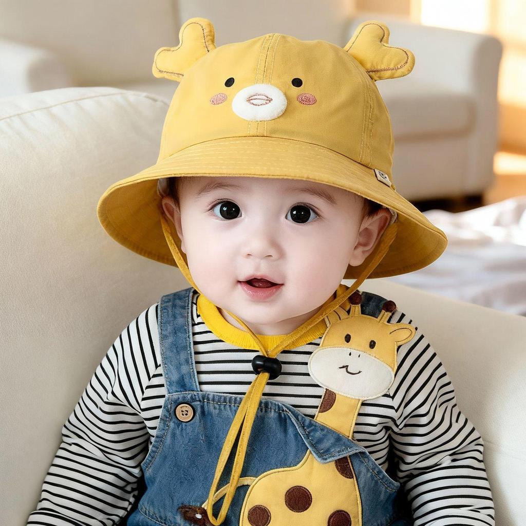 Spring & Autumn Cartoon Animal Baby Bucket Hat - Sun Protection & Windproof for Girls