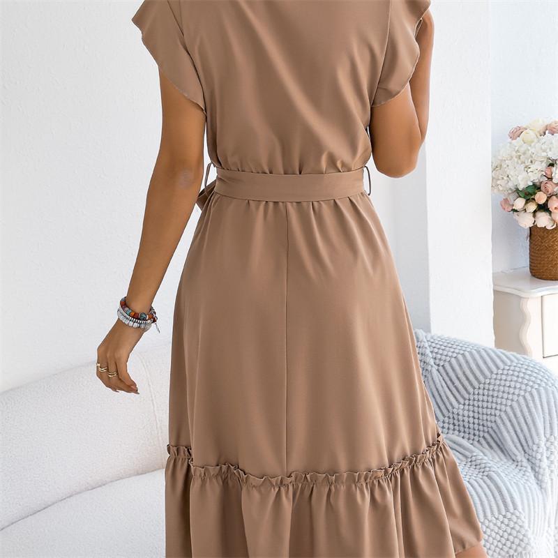 2026 Spring/Summer Women's Stand up Collar Ruffle Lace Waist Shirt Skirt S-XL