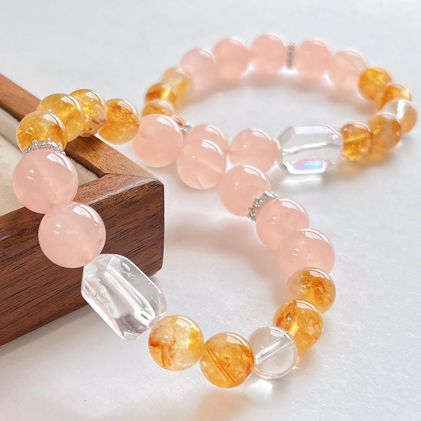 High Quality Natural White Crystal Citrine Horse Powder Crystal Contrasting Color Bracelet Bracelet.
