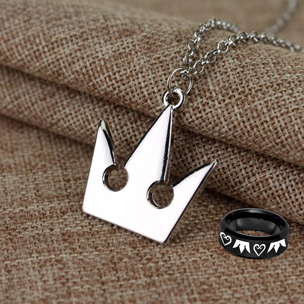 4 pcs Kingdom Hearts Ring Jewelry Sora's Crown & Roxas's Cross Necklaces cosplay accessories for Men Woman