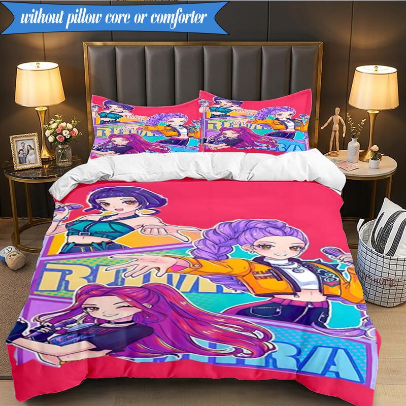 Kpop cartoon 3pcs K-pop music group Bedding set,Ideal for Bedroom, Dormitory,Including Duvet Cover And 2pcs Pillowcases,Fan gifts