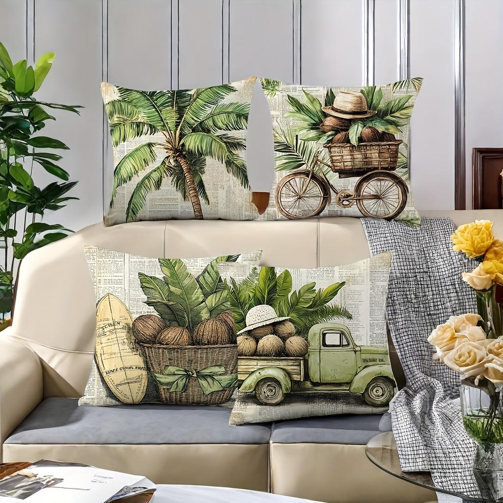 Tropical Print Cushions With Palm Tree And Truck Design Polyester pillowcase, sofa decorative cushion cov Headboard Pillow
