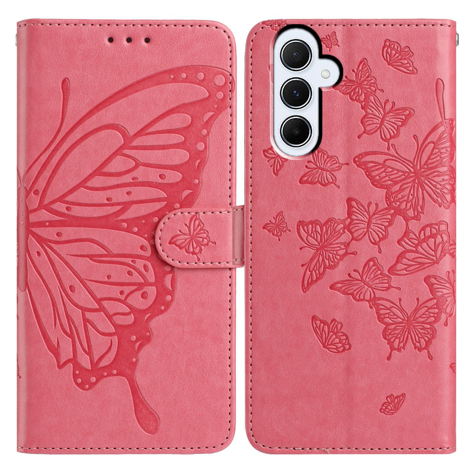 

For Samsung Galaxy A55 5G Case Butterfly Imprinted Wallet Stand PU Leather Flip Phone Cover with Strap Rose