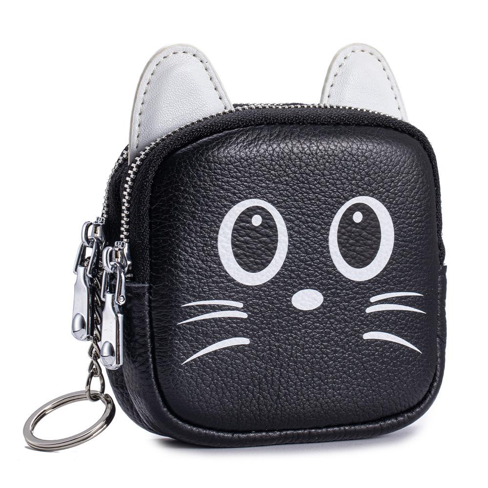 

New cute cat double zipper change bag mini coin bag keychain storage bag niche lipstick bag чёрный