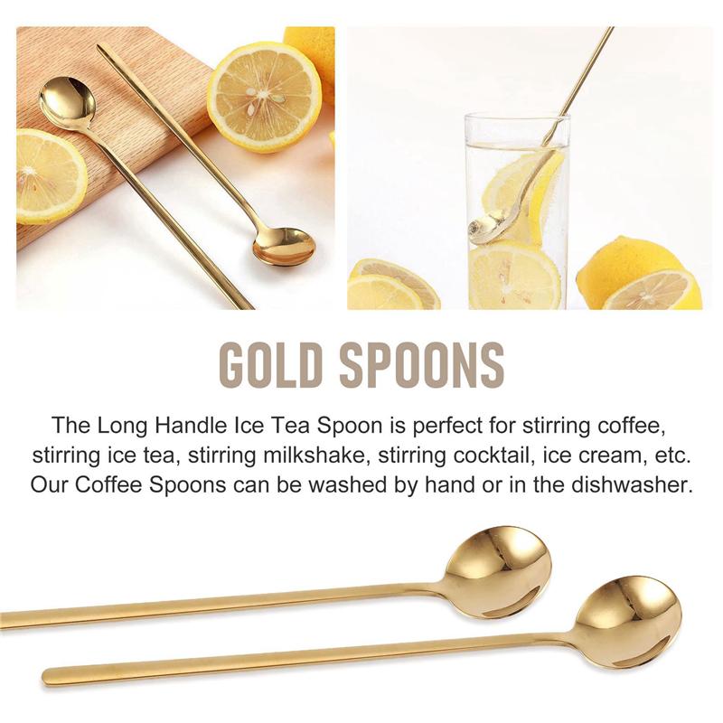 M-Modern-8 Stück 6,7 Zoll Kaffeelöffel, Rührlöffel, Teelöffel Langer Griff, Goldene Teelöffel, Goldene Löffel, Eistee-Löffel