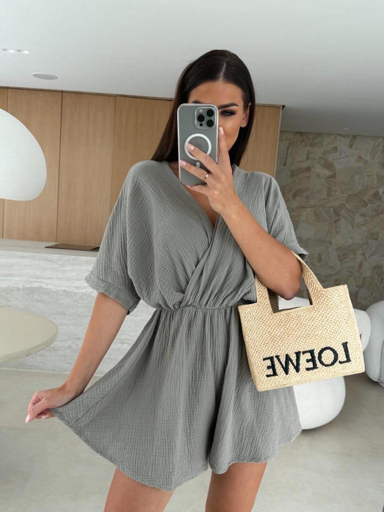 2025 Neuer Sommer tiefer V-Ausschnitt Kurzarm Taillenraffung Jumpsuit Shorts