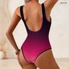 Women Plus Size Red Black Printed Scoop Neck Wide Straps High Cut One Piece Swimsuit