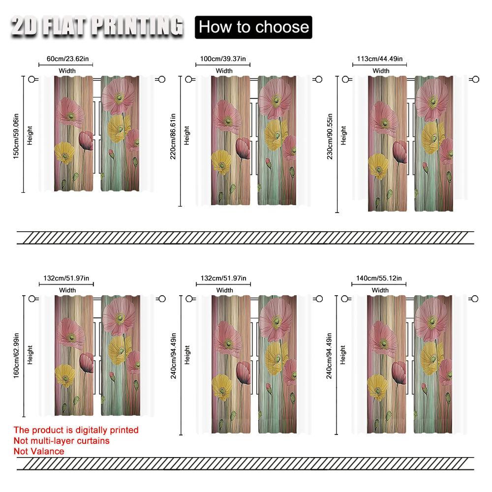 2Pcs Stunning Lotus Flower Pattern Curtains For Home Decoration Rod Pocket Window Drapes For Bedroom Office Kitchen Living Room